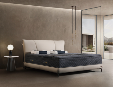 Modern King Size Bed & Nightstand Set - Upholstered Headboard Bedroom Furniture