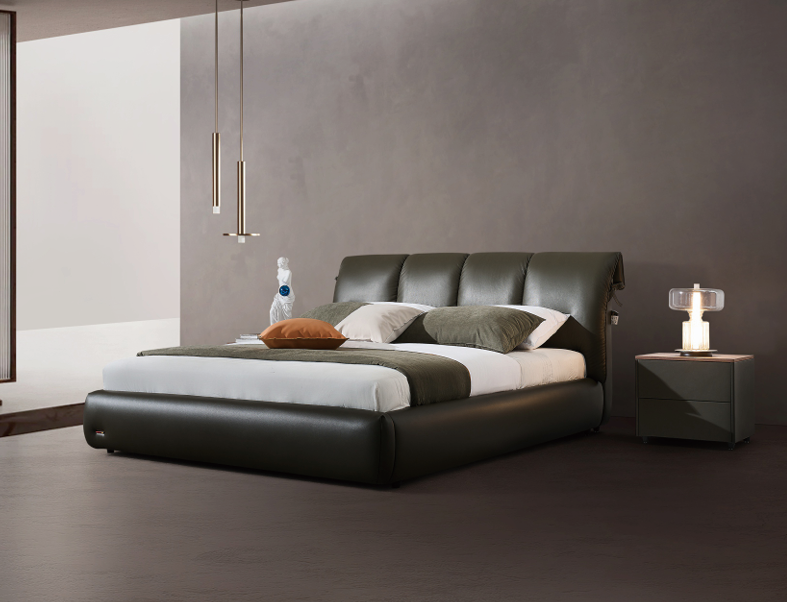 Modern King Bed & Nightstand Set - Leather Upholstered Bedroom Furniture