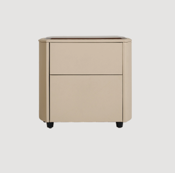 Modern Queen Size Bed & Nightstand Set - Beige Leather Upholstered Bedroom Furniture