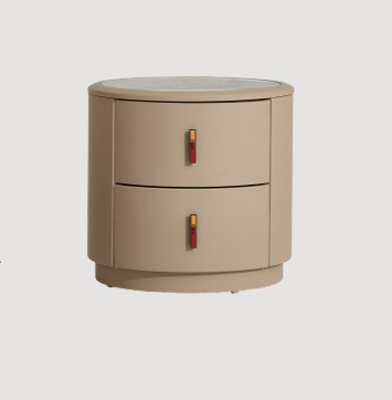Modern Queen Size Bed & Nightstand Set - Beige Upholstered Bedroom Furniture