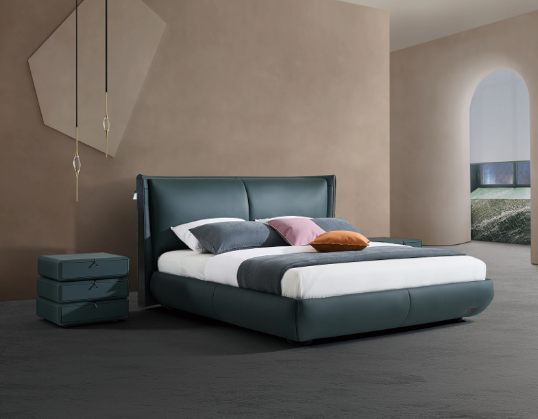 Modern Queen Size Bed & Nightstand Set - Sage Green Upholstered Bedroom Furniture