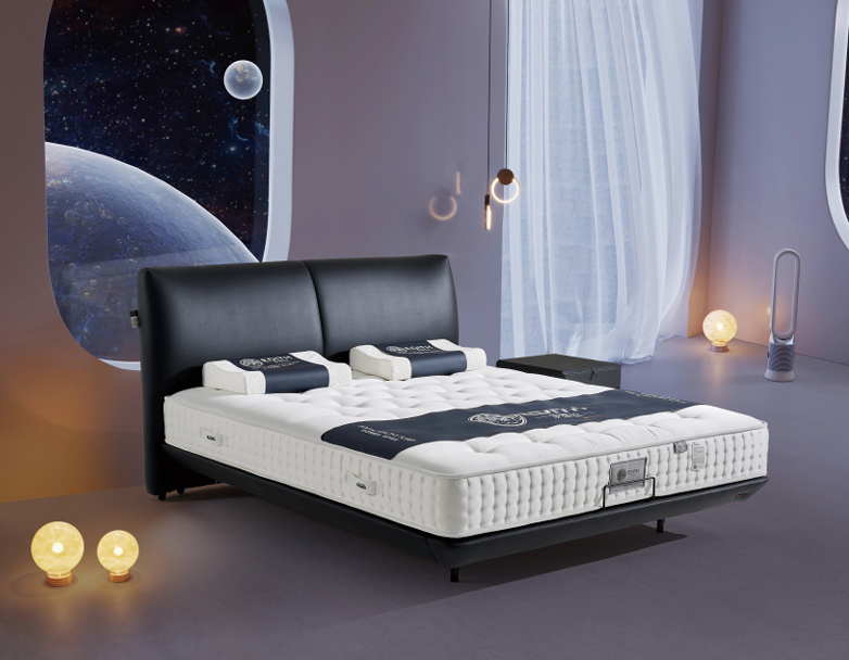 Modern Queen Size Bed & Nightstand Set - Black Faux Leather Upholstered Bedroom Furniture