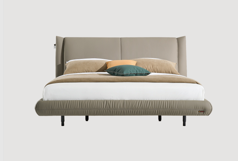 Modern Queen Size Bed & Nightstand Set - Neutral Upholstered Bedroom Furniture