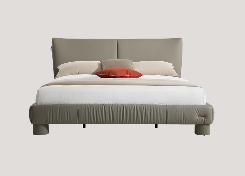 Modern Queen Size Bed & Nightstand Set - Neutral Upholstered Bedroom Furniture