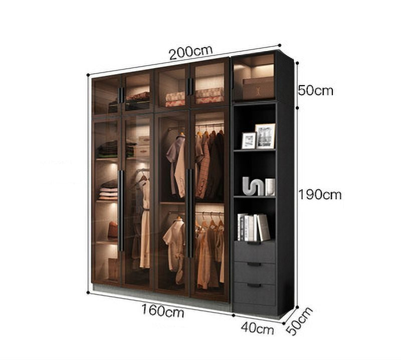 Light luxury wardrobe household bedroom solid wood small apartment wardrobe modern simple locker free installation glass cabinet