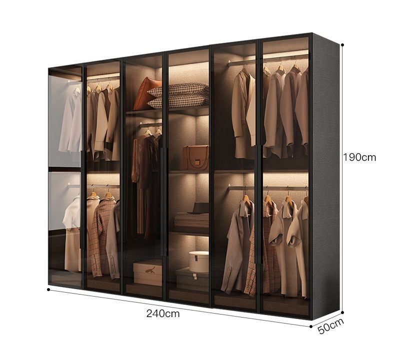 Light luxury wardrobe household bedroom solid wood small apartment wardrobe modern simple locker free installation glass cabinet