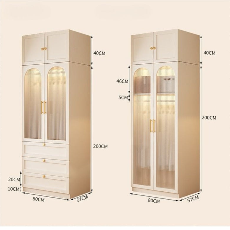 Wardrobe household bedroom solid wood cabinet to top opposite door glass combination large wardrobe with drawers combination cabinet factory