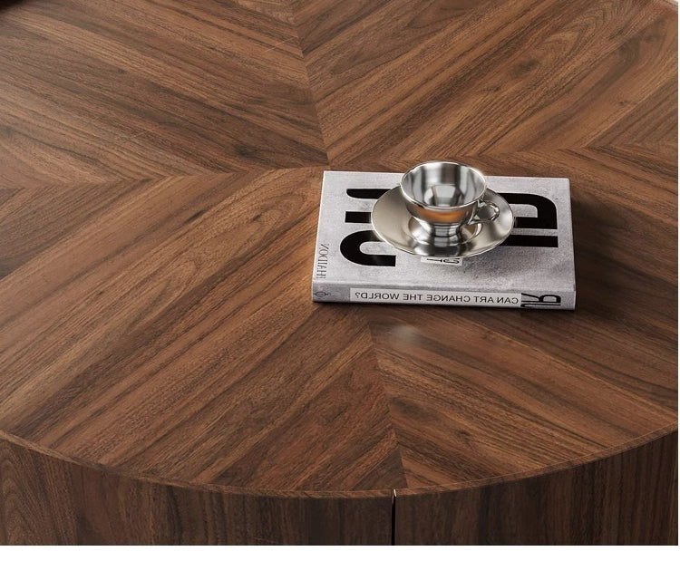 Italian minimalist quiet wind walnut color round coffee table modern simple small apartment living room storage coffee table combination