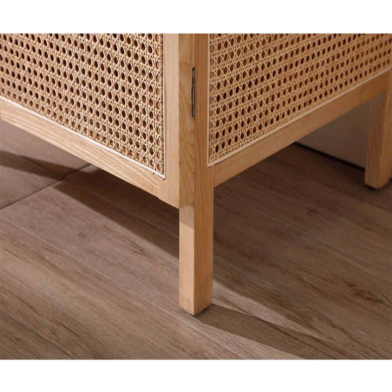 Solid wood rattan wardrobe simple household ash wood double door wardrobe Nordic bedroom storage cabinet locker