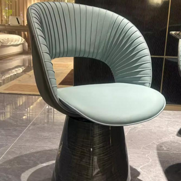 Powder Blue Swivel Chair - Steel Base & Oak Veneer with Gold Accent