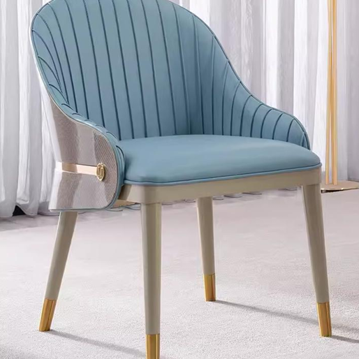 Powder Blue Swivel Chair - Steel Base & Oak Veneer with Gold Accent