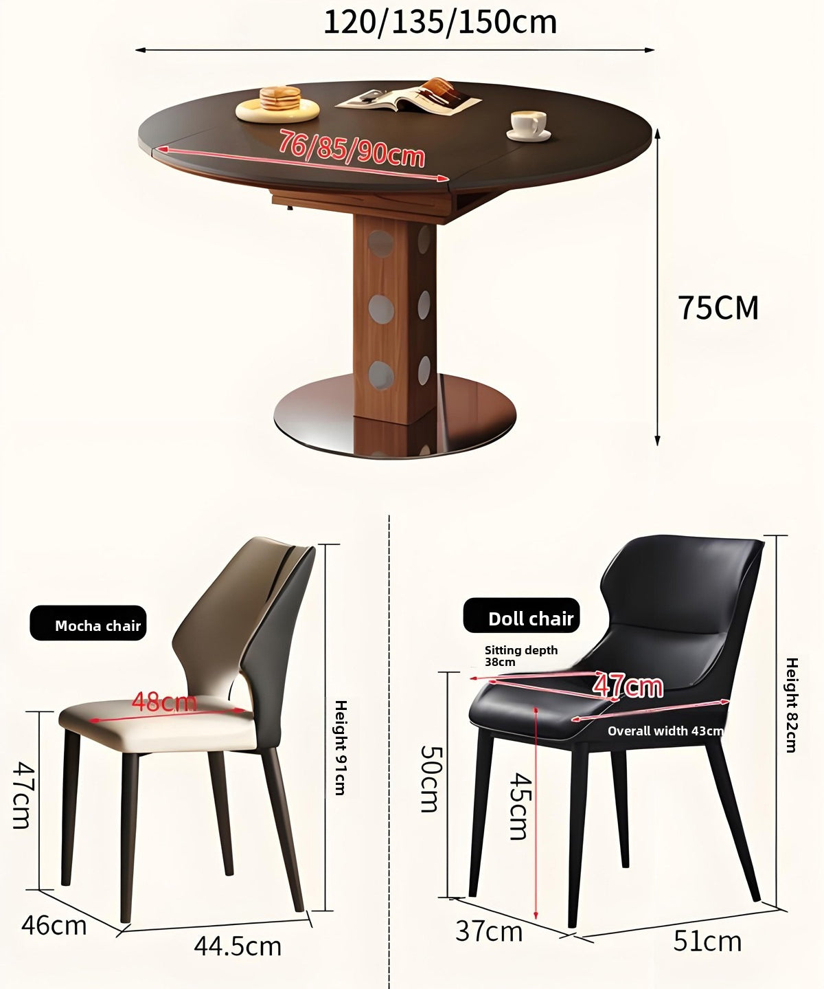 French medieval rock slab dining table household small apartment Berg table foldable Bauhaus function dining chair round table
