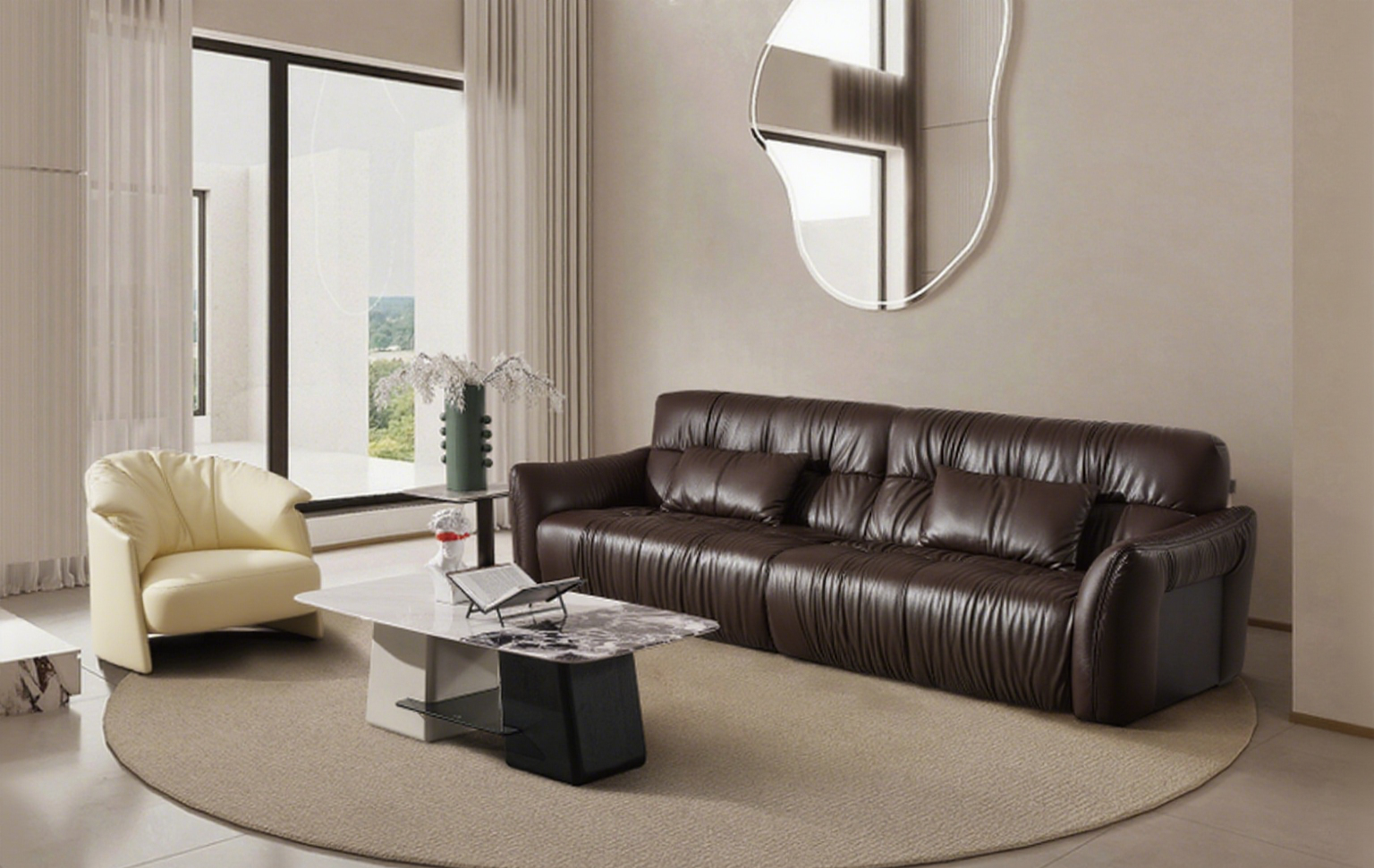 Modern Faux-Leather Sofa and Armchair Set - 2970×1070×890mm Contemporary Living Room Furniture