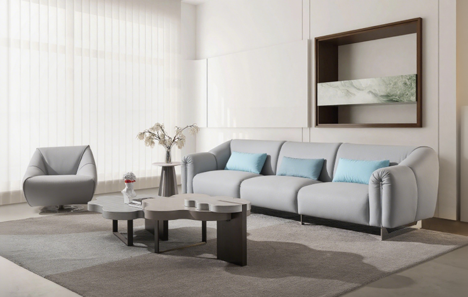 Modern 3-Seater Sofa & Accent Chair Set - Neutral Tone Living Room Furniture