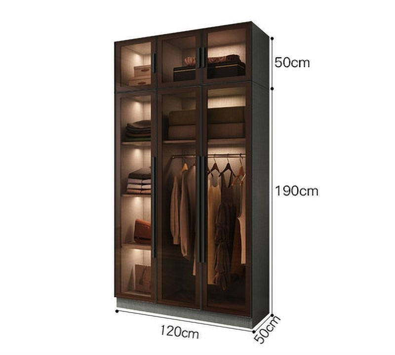 Light luxury wardrobe household bedroom solid wood small apartment wardrobe modern simple locker free installation glass cabinet