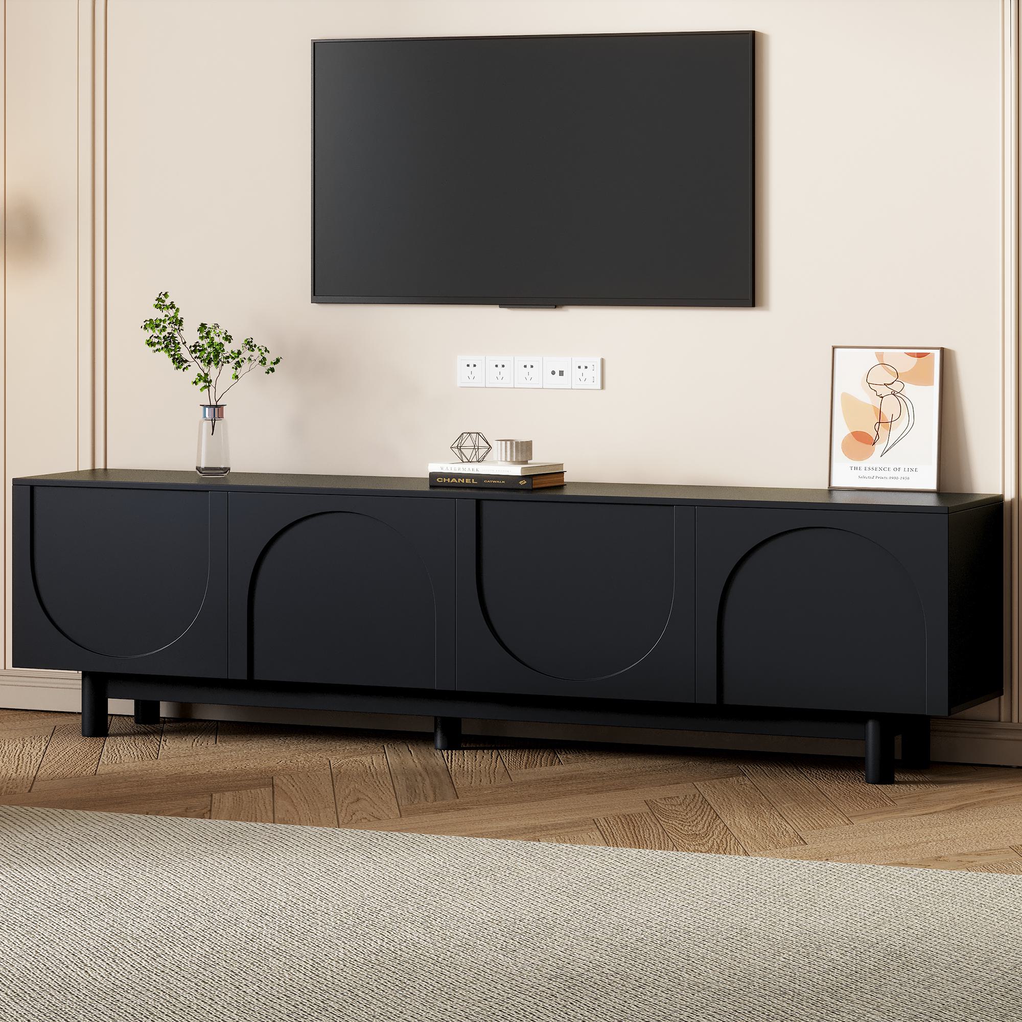 Vinsetto Graceful TV Stand with Arch Cabinets for TVs Up to 78", Minimalist Entertainment Center with Adjustable Shelves and Cable Management, White