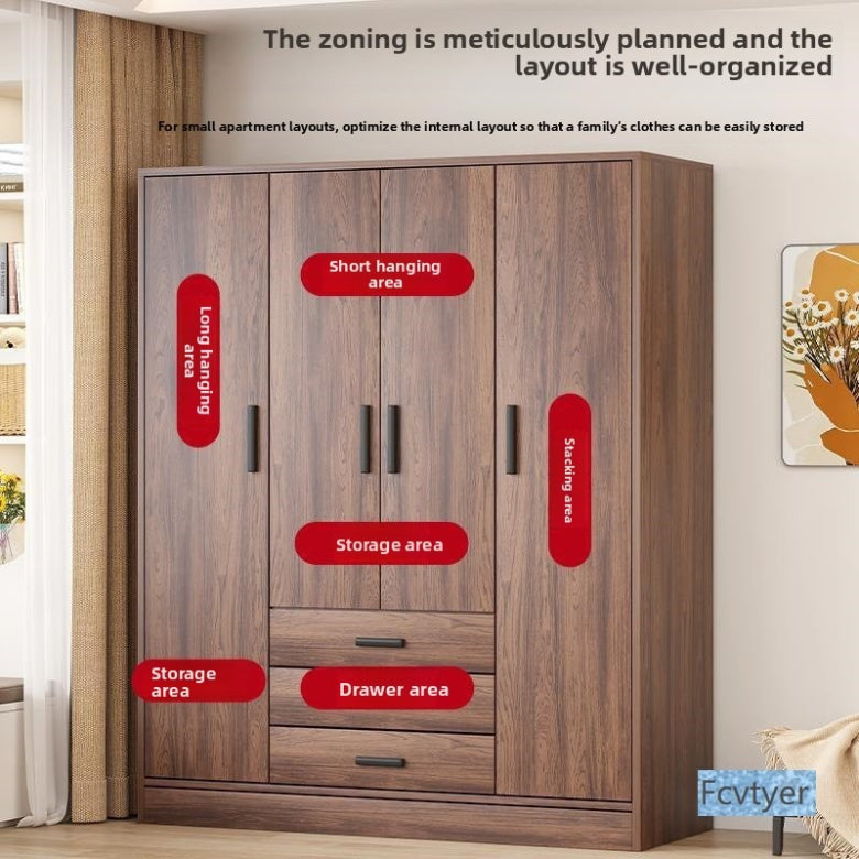 Bailuo popular rental house wardrobe home new bedroom hanging walnut wardrobe small apartment 2025 retro assembly