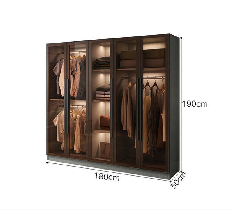 Light luxury wardrobe household bedroom solid wood small apartment wardrobe modern simple locker free installation glass cabinet