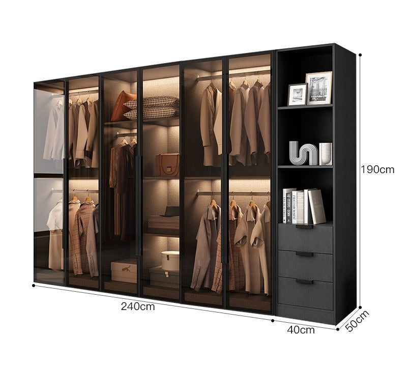 Light luxury wardrobe household bedroom solid wood small apartment wardrobe modern simple locker free installation glass cabinet