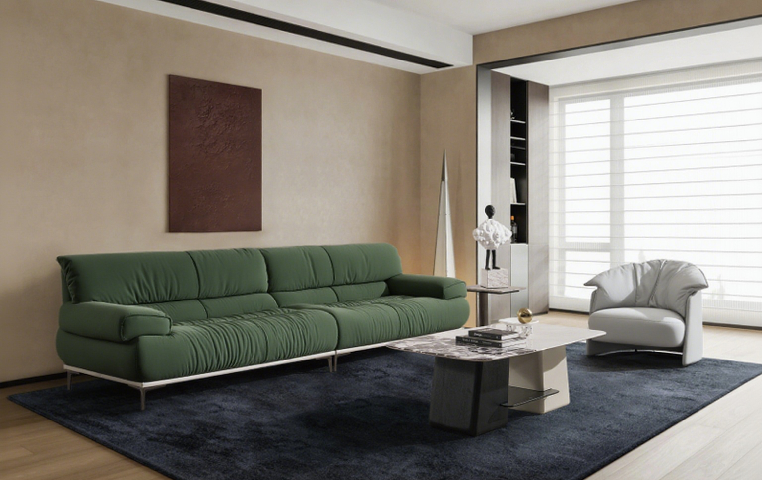 Modern Sofa and Armchair Set - Beige 3-Seater with Brown Accent Chair