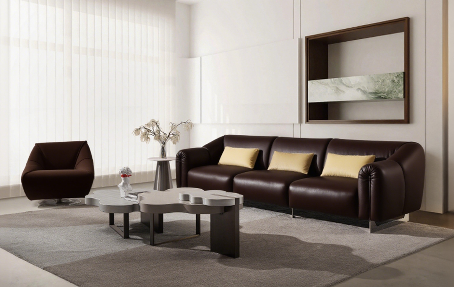 Modern 3-Seater Sofa & Accent Chair Set - Neutral Tone Living Room Furniture