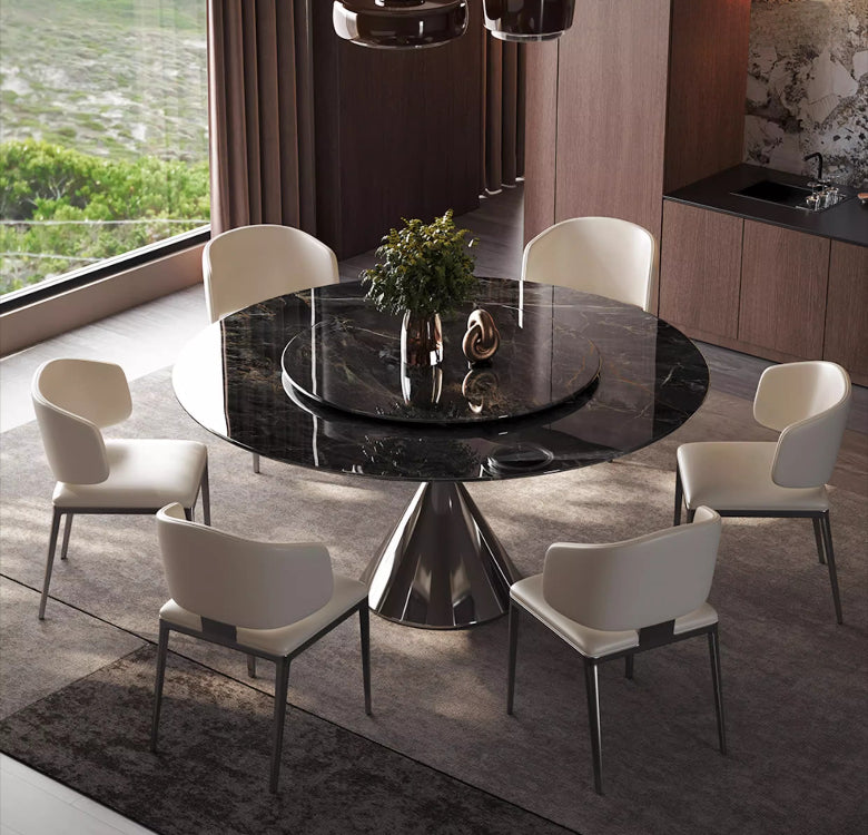 Italian light luxury marble dining table 2025 new modern simple supercrystalline stone round home dining table and chair combination