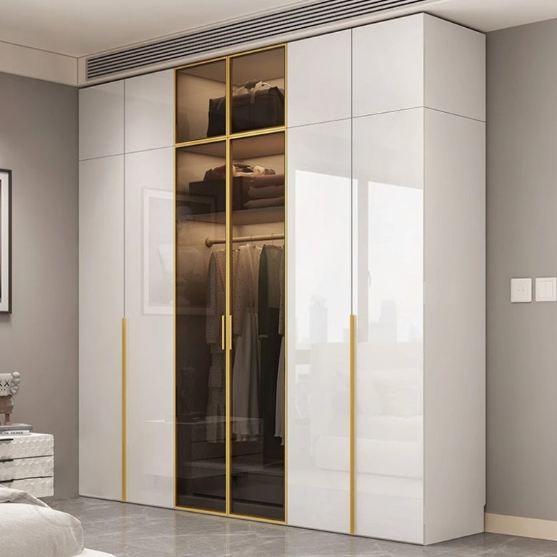 Glass door wardrobe modern minimalist bedroom household solid wood wardrobe bright paint cabinet furniture delivery