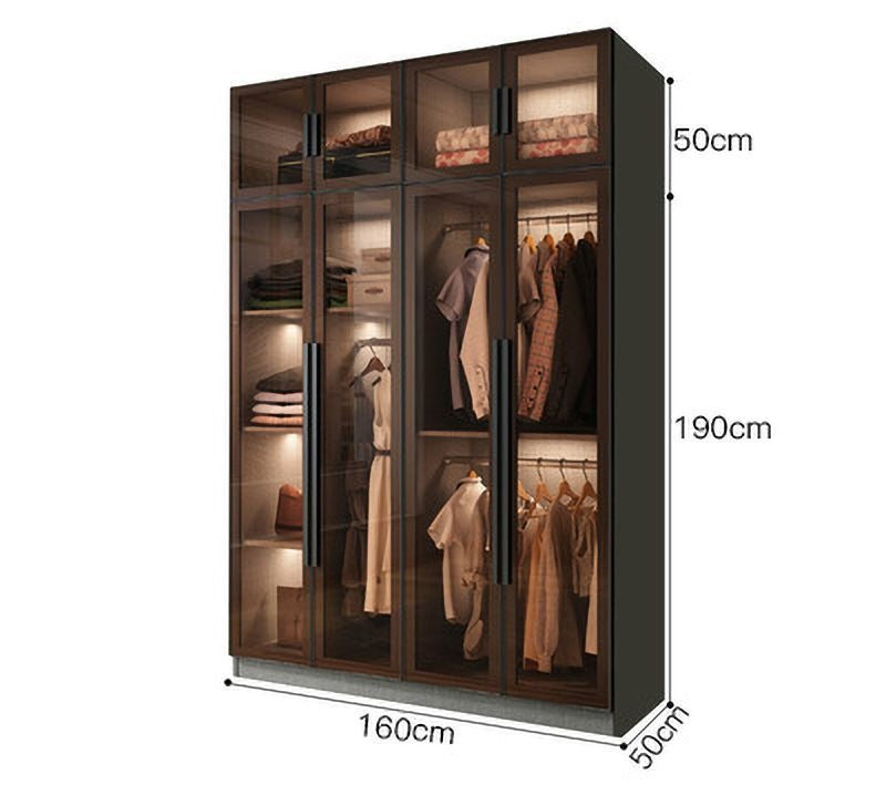 Light luxury wardrobe household bedroom solid wood small apartment wardrobe modern simple locker free installation glass cabinet