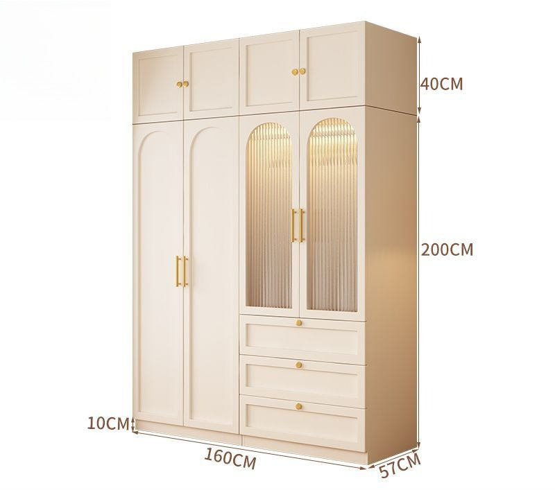 Wardrobe household bedroom solid wood cabinet to top opposite door glass combination large wardrobe with drawers combination cabinet factory