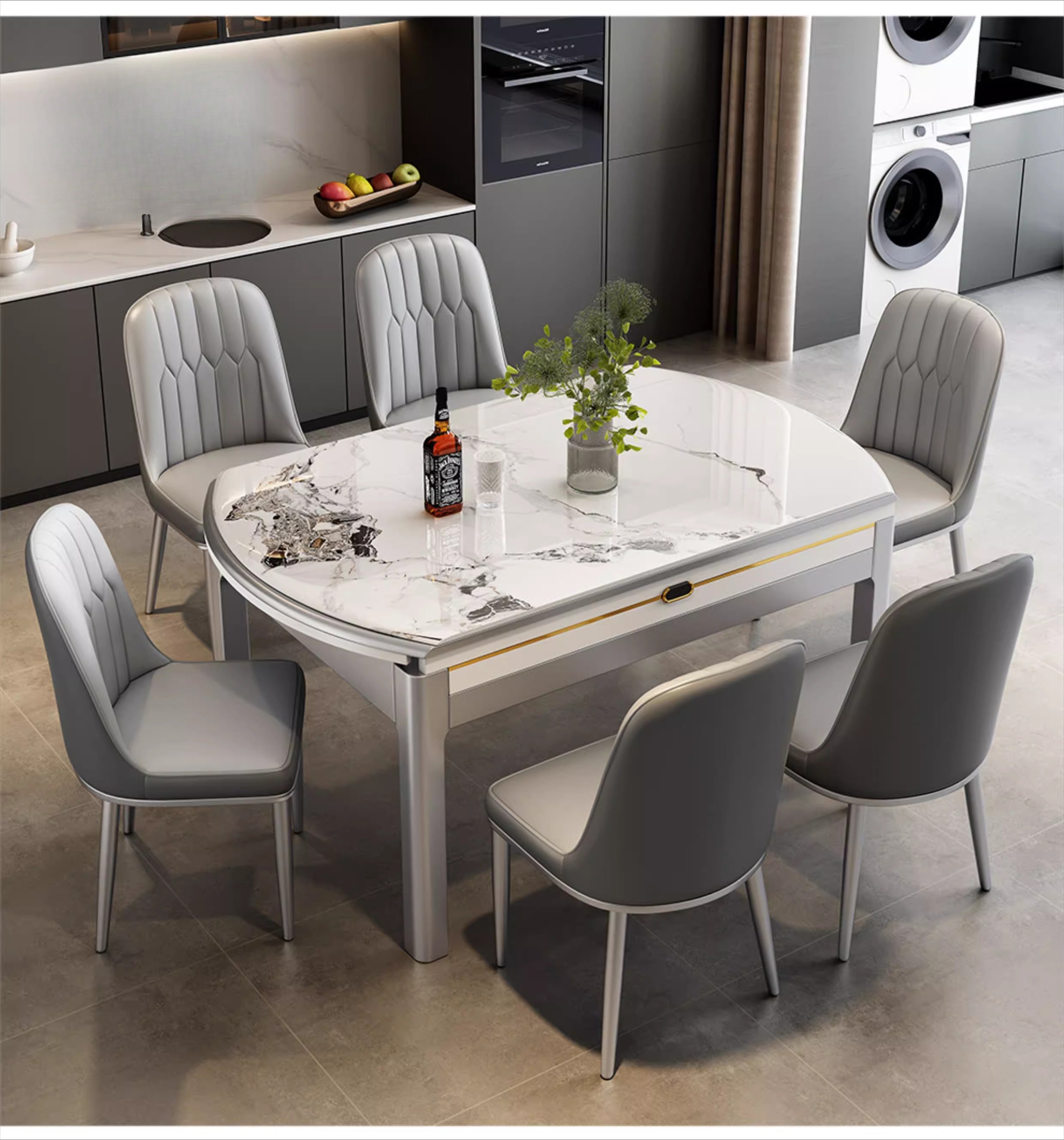 Modern simple microcrystalline stone dining table marble small apartment square and round dual-purpose household retractable folding dining table and chairs