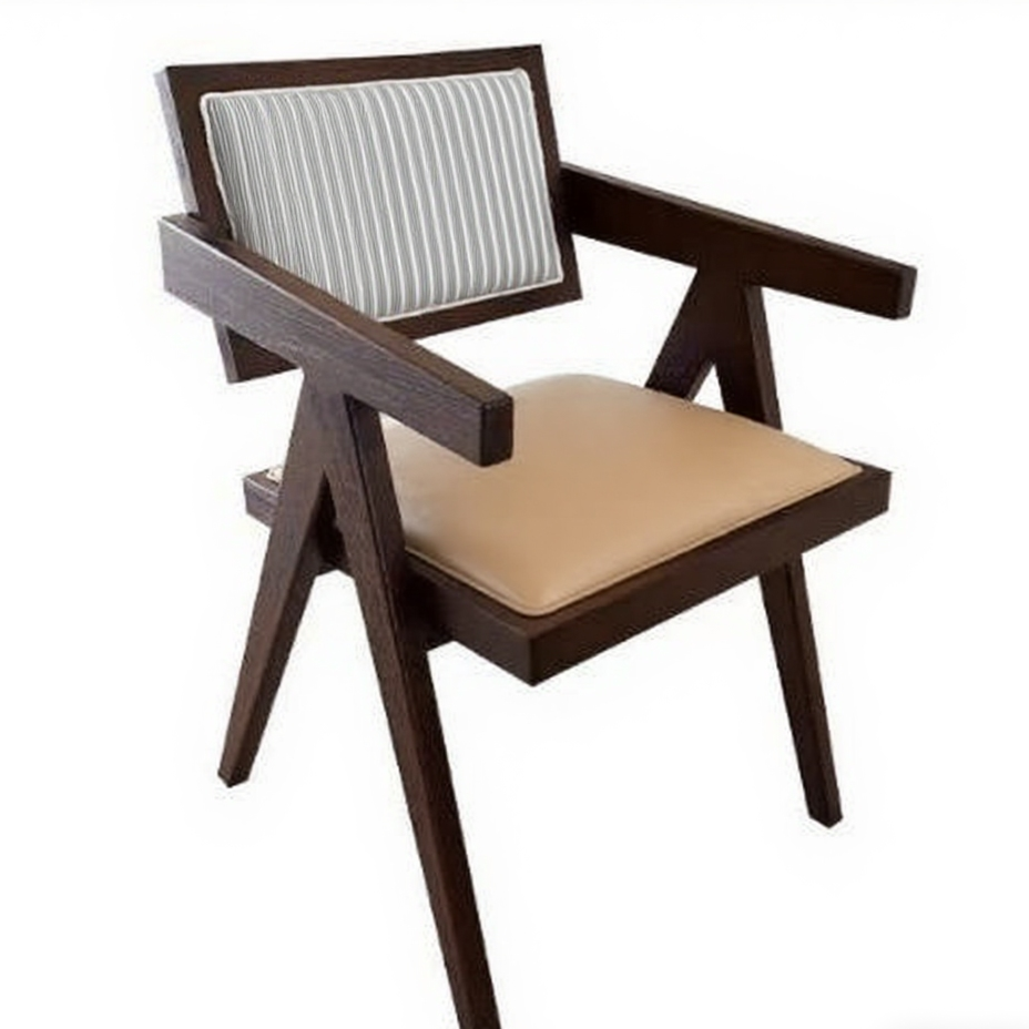 Artisan Wooden Armchair: Geometric Backrest & Eco-Cloth Upholstery