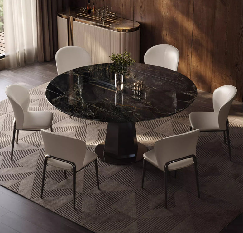 Italian light luxury microcrystalline stone dining table and chair combination small apartment rotating telescopic square circle dual-purpose household marble dining table