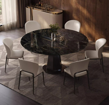 Italian light luxury microcrystalline stone dining table and chair combination small apartment rotating telescopic square circle dual-purpose household marble dining table
