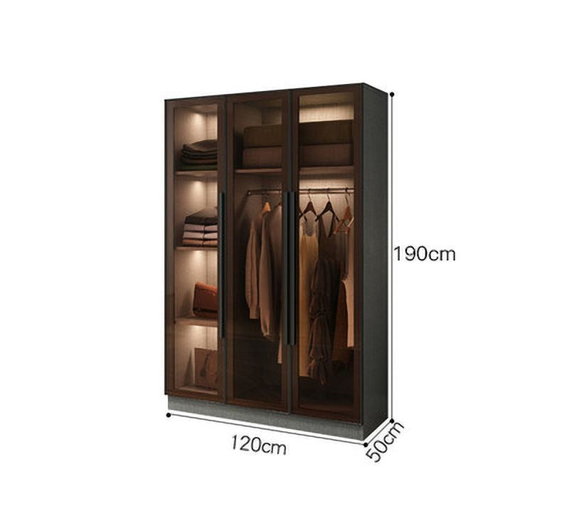 Light luxury wardrobe household bedroom solid wood small apartment wardrobe modern simple locker free installation glass cabinet