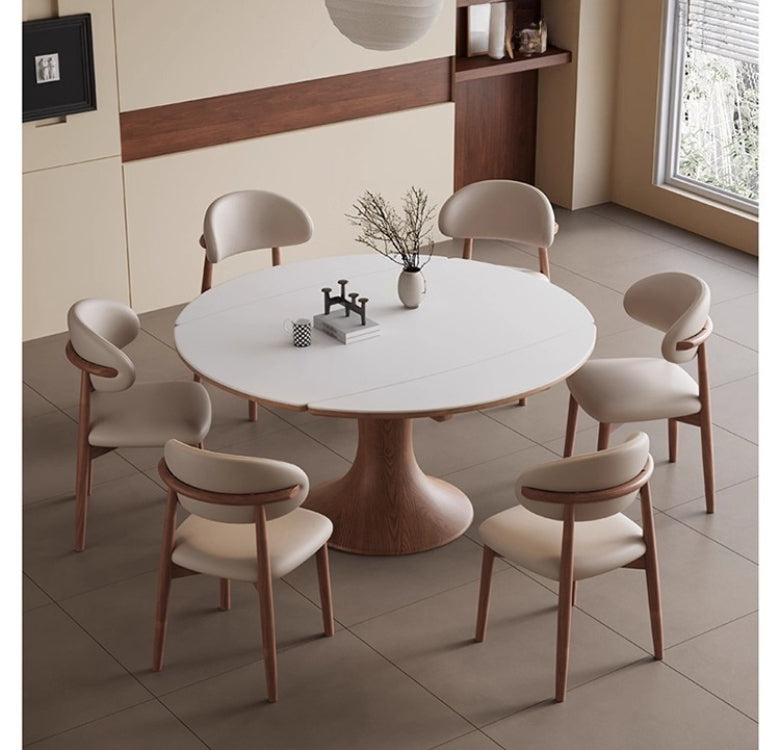 Square and round dual-purpose retractable rock slab dining table, simple modern large and small apartment dining chair combination restaurant, solid wood household dining table