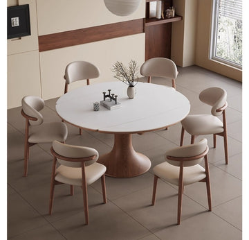 Square and round dual-purpose retractable rock slab dining table, simple modern large and small apartment dining chair combination restaurant, solid wood household dining table