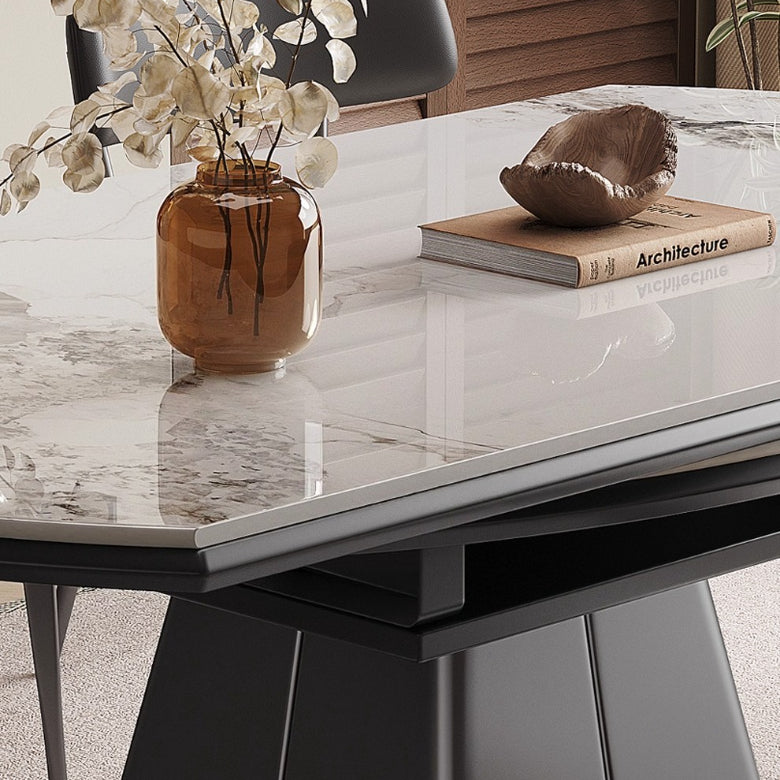 Italian light luxury small apartment retractable folding rock slab dining table household square and round dual-purpose dining chair combination dining table