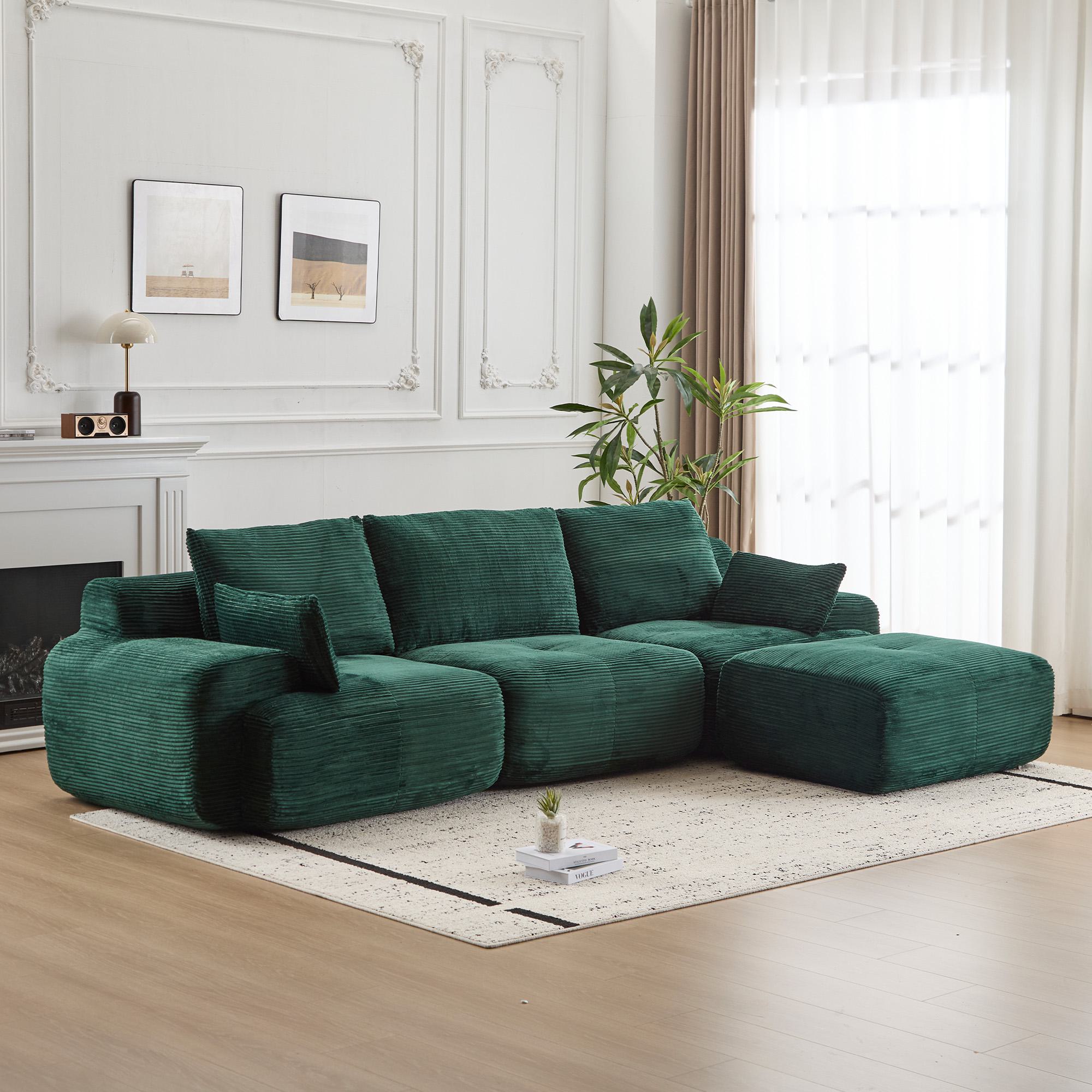 Compressed Sofa Modern Memory Foam Sectional, Pet-Friendly Corduroy Couch, Extra Deep Loveseat for Living Room, 120" L x 71" W x 28.5" H, Beige