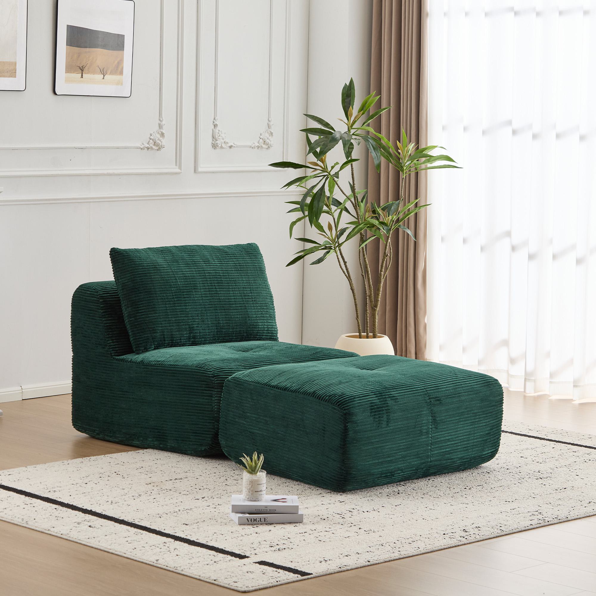 Compressed Sofa Modern Memory Foam Sectional with Pet-Friendly Corduroy Fabric, Modular Sofas for Small Spaces Single Chaise Longue for Apartments, 71" L x 36" W x 28.5" H, Grey