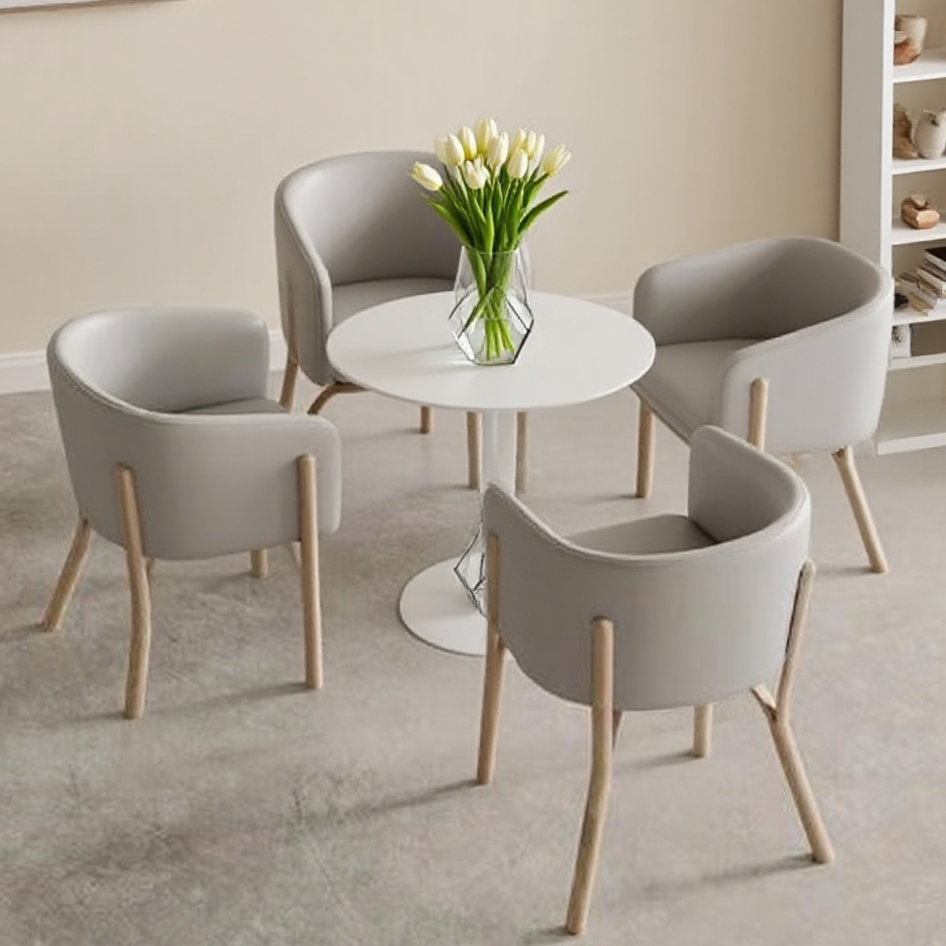 Modern Accent Chair - Light Gray Fabric with Carbon Steel Finish Legs