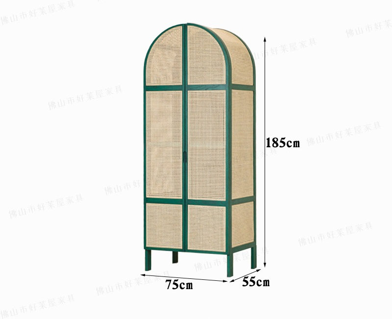 Solid wood rattan wardrobe simple household ash wood double door wardrobe Nordic bedroom storage cabinet locker