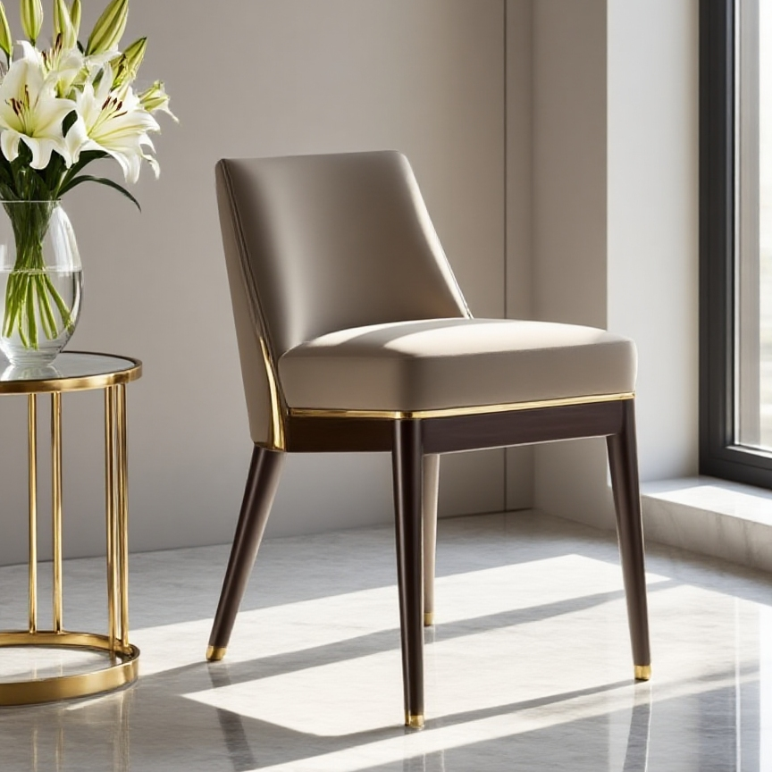 Classic Tapered-Leg Dining Chair - Solid Wood & Neutral Linen Upholstery