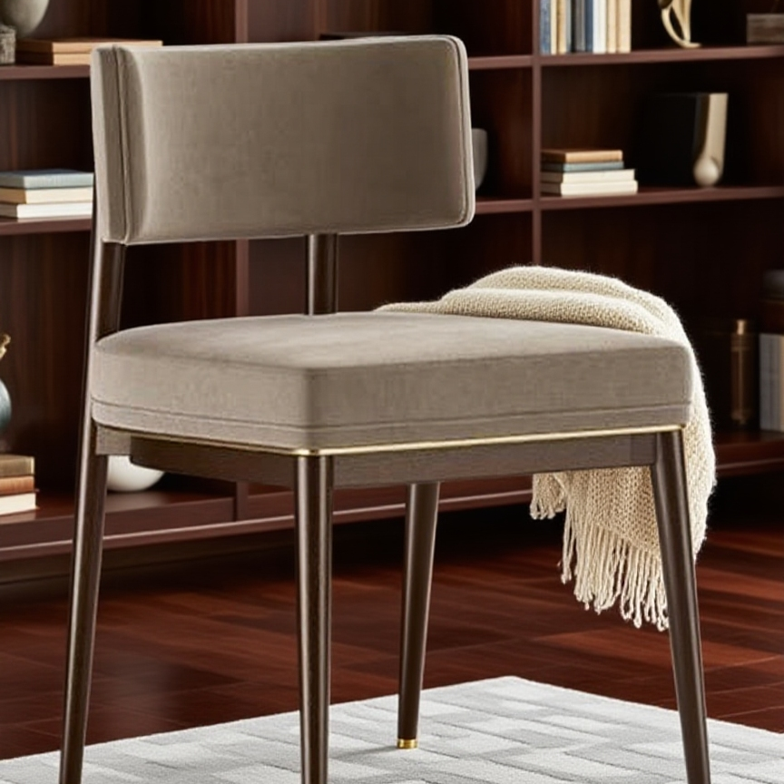 Classic Tapered-Leg Dining Chair - Solid Wood & Neutral Linen Upholstery