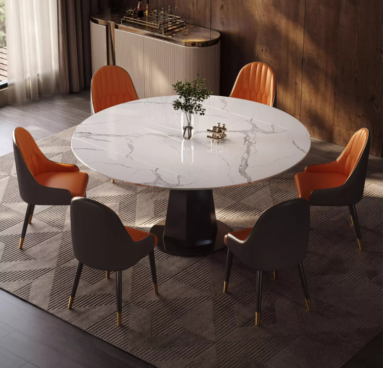 Italian light luxury microcrystalline stone dining table and chair combination small apartment rotating telescopic square circle dual-purpose household marble dining table