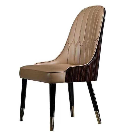 Elegant Channel-Tufted Dining Chair: Espresso Wood & Gold-Tipped Legs