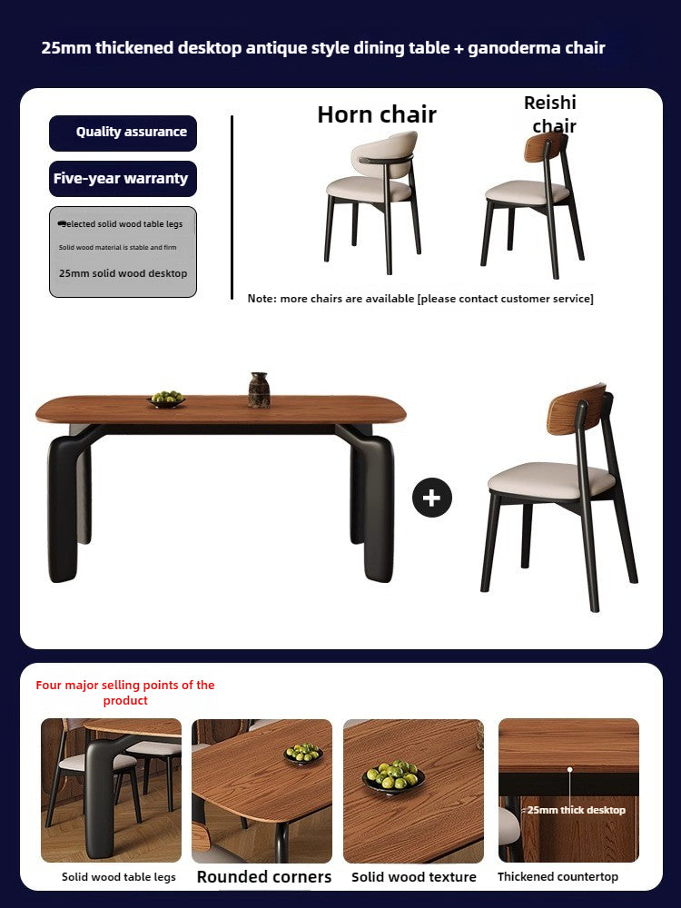 2025 new medieval solid wood dining table and chair combination household modern simple small apartment rectangular dining table