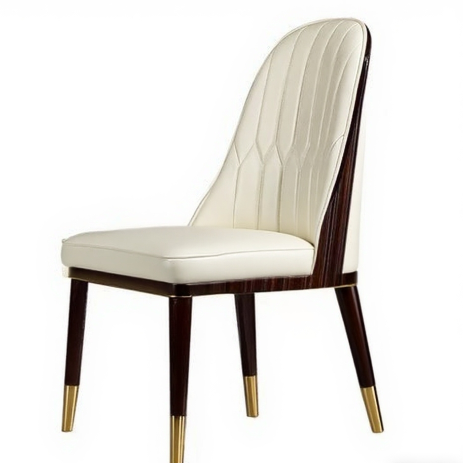 Elegant Channel-Tufted Dining Chair: Espresso Wood & Gold-Tipped Legs
