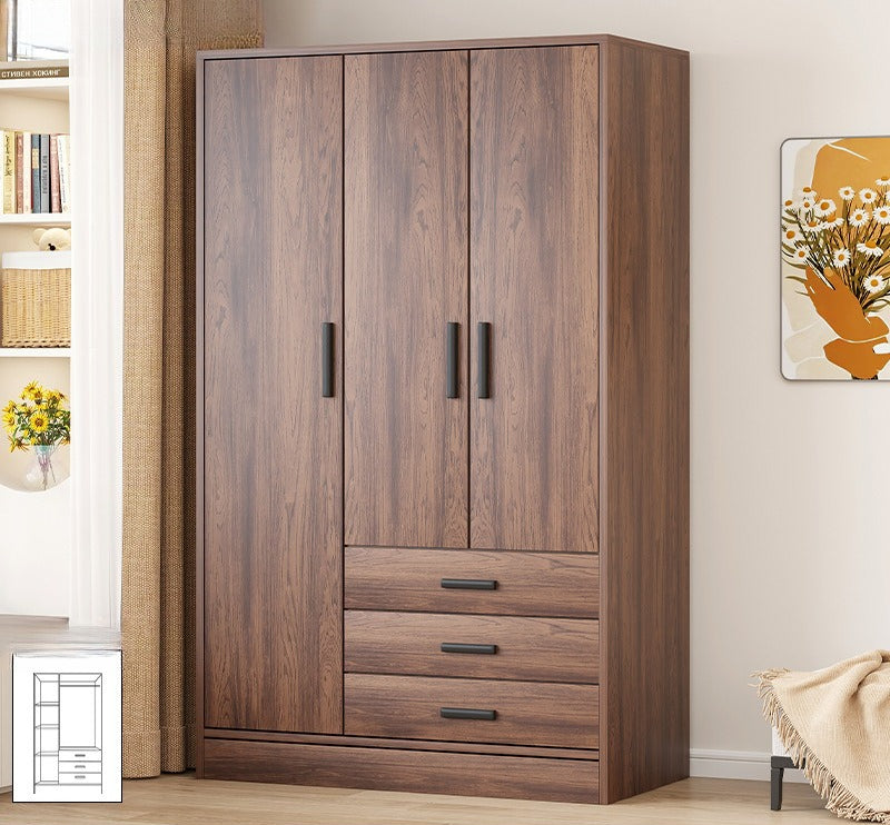 Bailuo popular rental house wardrobe home new bedroom hanging walnut wardrobe small apartment 2025 retro assembly