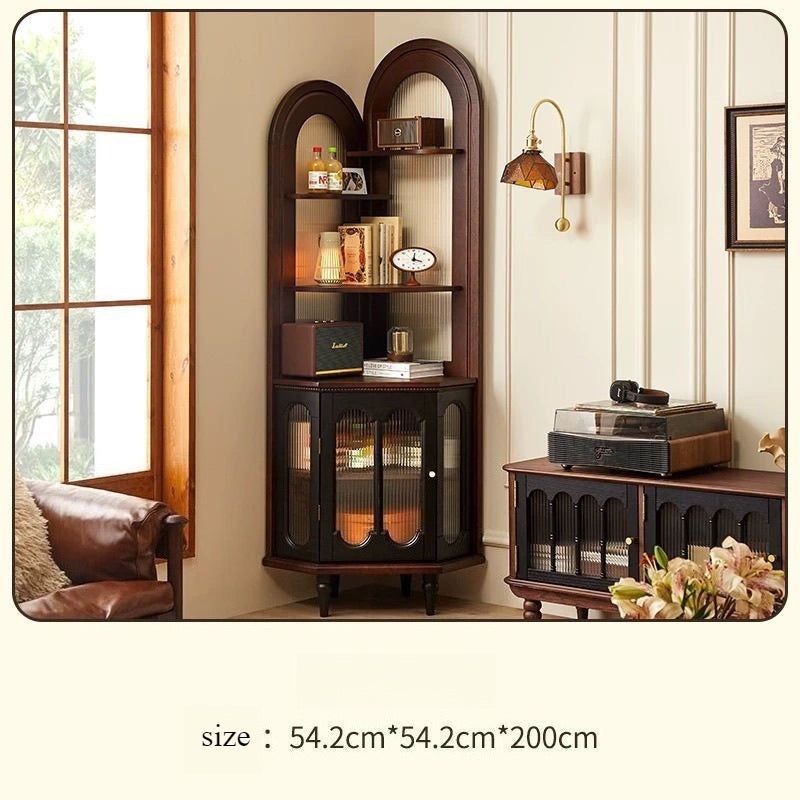 French retro solid wood triangle living room shelf corner bedroom small apartment bookshelf corner corner corner storage