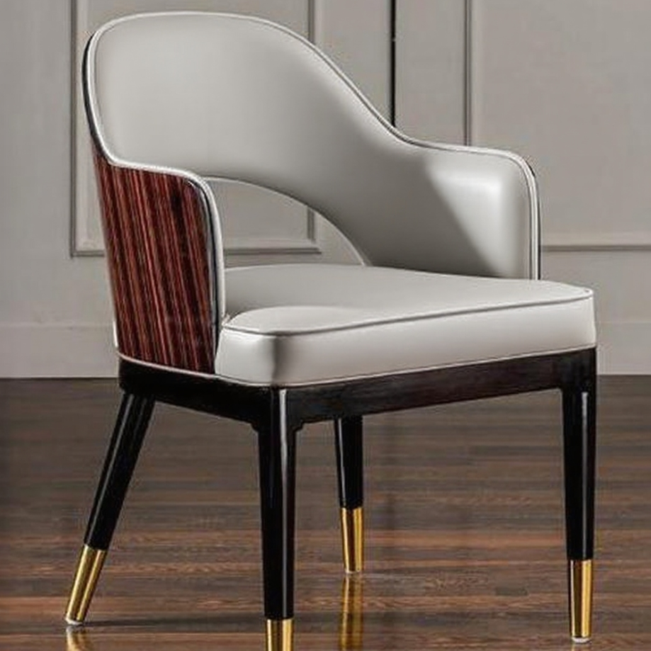 Modern Accent Armchair - Light Blue Leather with Gold-Tipped Steel Legs
